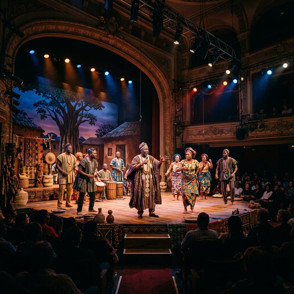 Actors performing a traditional Nigerian play on stage